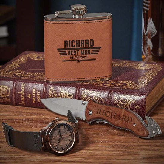 Personalized Flask Knife Watch Set of Badass Groomsmen Gift Ideas