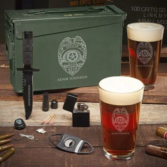 Pint Glass Ammo Can Police Gift Set