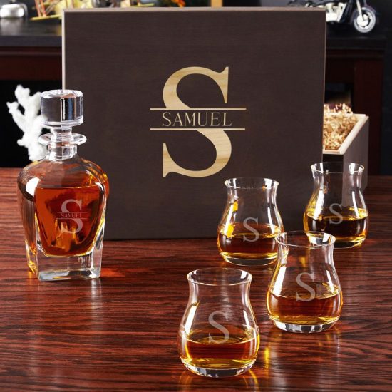 Personalized Whiskey Decanter and Glencairn Glasses Box Set