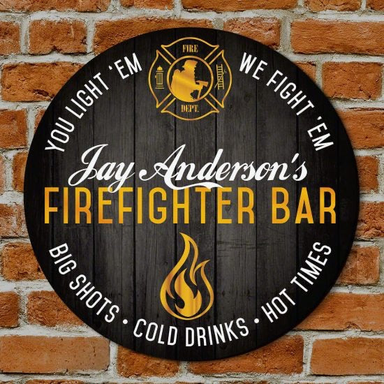 Personalized Firefighter Gifts Bar Sign