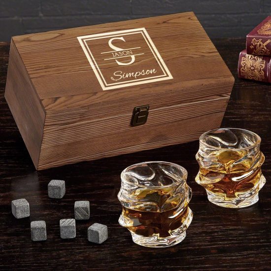 Sculpted Whiskey Glass Retirement Gift Basket Idea for a Man