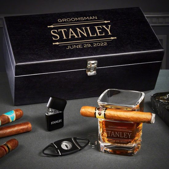 Cigar Whiskey Glass Box Set 5 Year Anniversary Gift for Him