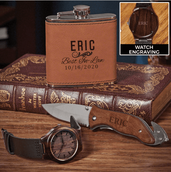 Custom Knife Watch and Leather-Wrapped Flask