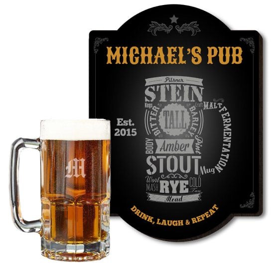 Personalized Beer Mug and Bar Sign Set