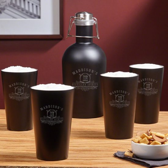 Personalized Stainless Steel Growler and Pint Glasses