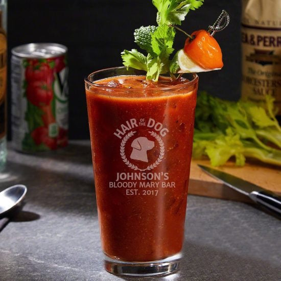 Personalized Bloody Mary glass with veggies inside