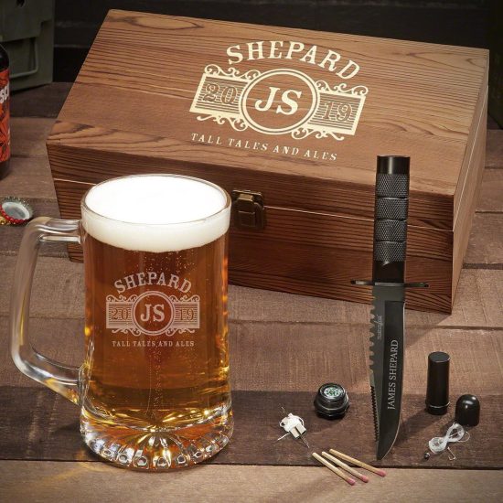 Personalized Beer Mug and Survival Knife Set