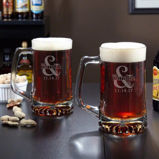 Set of Two Mr. and Mrs. Personalized Beer Mugs