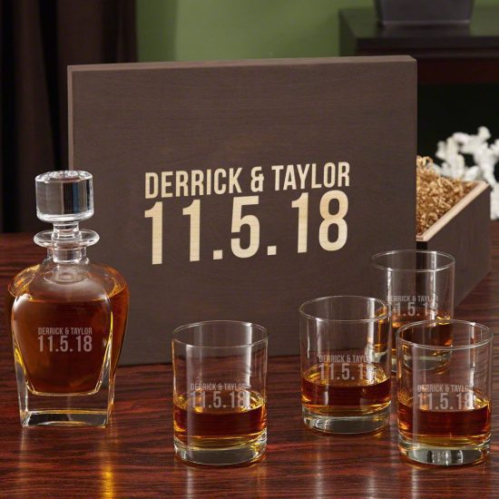 Personalized Whiskey Box Set of 10 Year Anniversary Gifts for Him