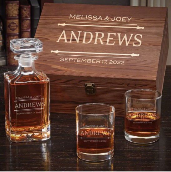 Personalized Unique Wedding Gifts Decanter and Glasses Box Set