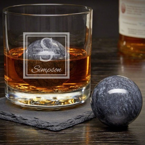 Personalized Rocks Glass with Whiskey Spheres