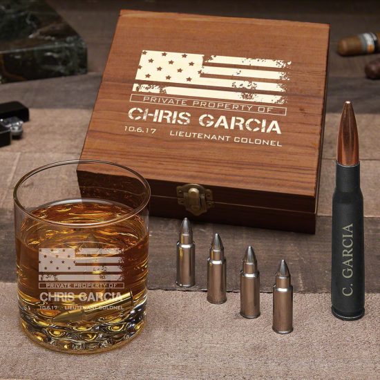 Personalized Bullet Whiskey Stone Set with Bottle Opener