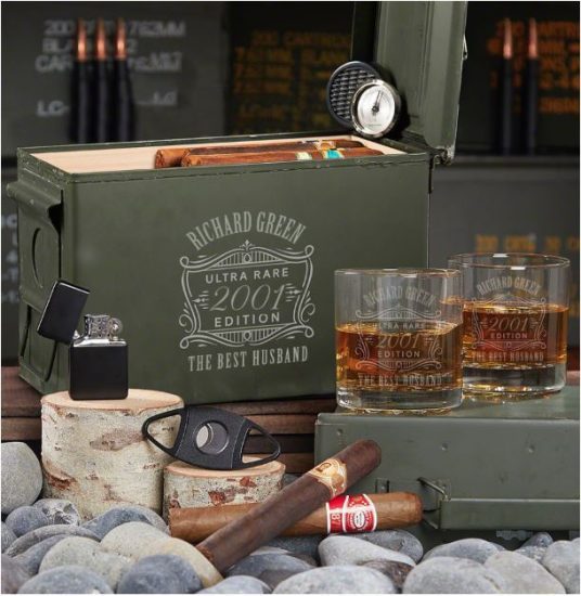 Custom Whiskey and Ammo Can Cigar Humidor Gift Set