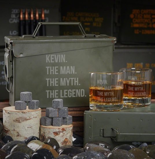 Military Ammo Can with Whiskey Glasses and Stones