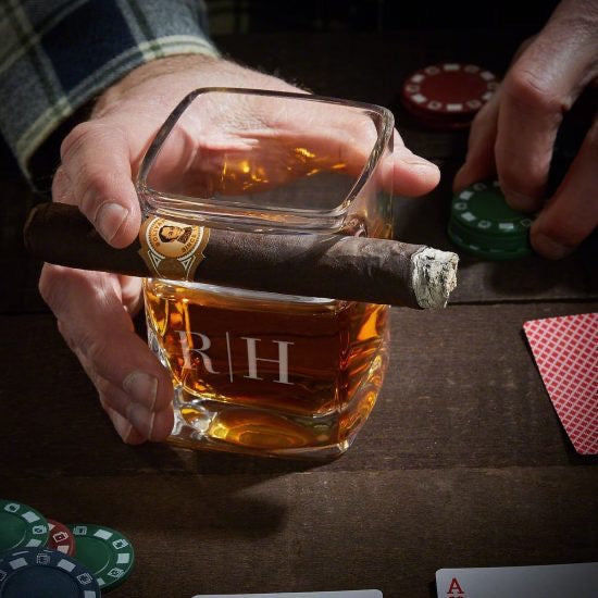 Custom Whiskey Glass That Holds A Cigar for Father's Day