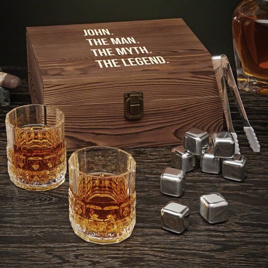 Whiskey Box Set with Stainless Steel Whiskey Stones