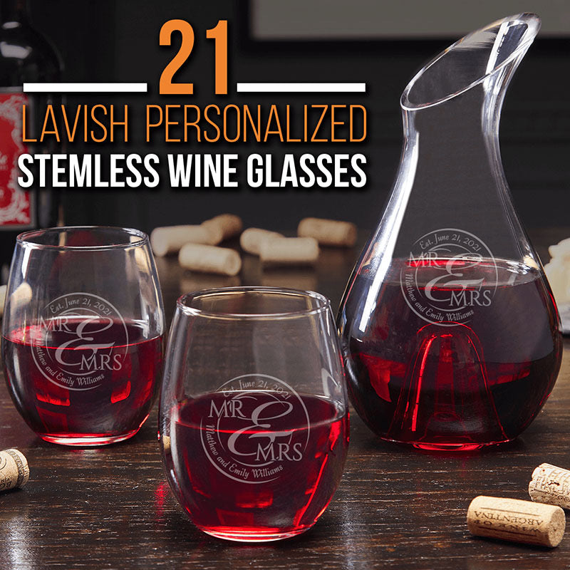 Lavish Last Name Engraved 21oz Stemless Wine Glass