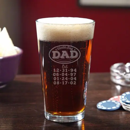 Personalized Dad Pint Glass with His Children's Birthdays