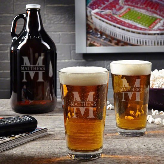 Engraved Beer Growler and Pint Set Personalized Gift Ideas for Him