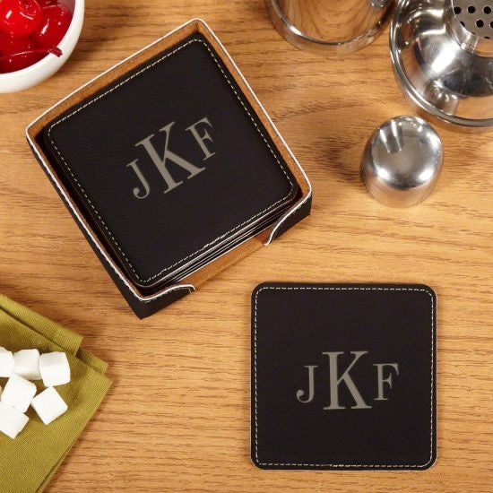 Faux Leather Personalized Coasters with Holder