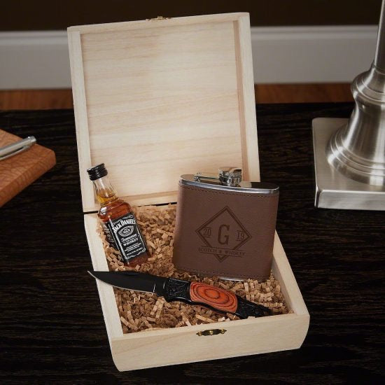 Boyfriend Birthday Gift Set with Flask and Pocket Knife