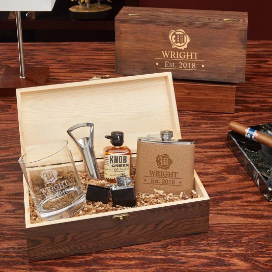 Birthday Box Set with Flask, Bottle Opener, Glass, and Lighter