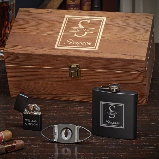 Personalized Cigar and Flask Gift Set