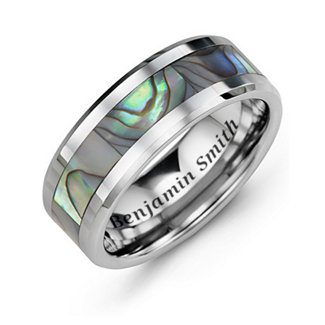 Personalized Tungsten Ring with Mother of Pearl Inlay