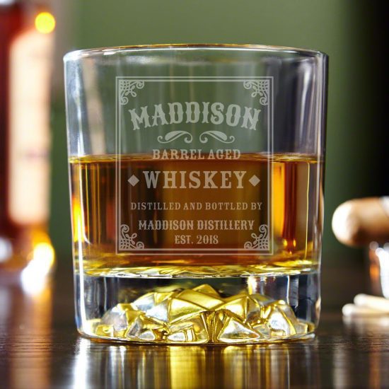 Custom Whiskey Label Rocks Glass