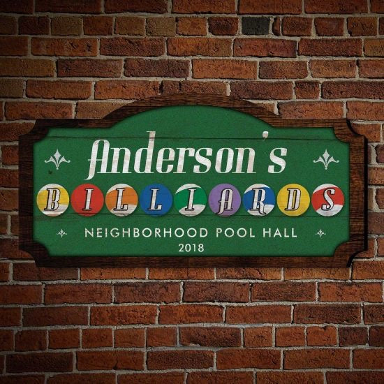 Custom Wooden Billiards Sign