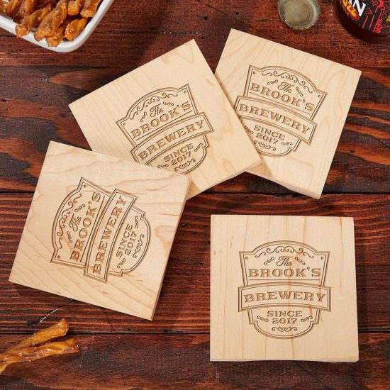 Wooden Personalized Coasters with Bottle Openers Set of 4