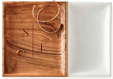 Wood and Marble Monogrammed Jewelry Tray