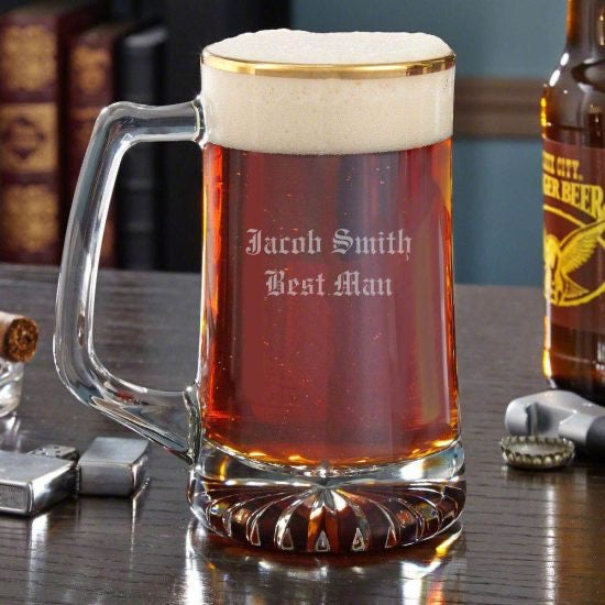 Engraved Gold Rimmed Beer Mug