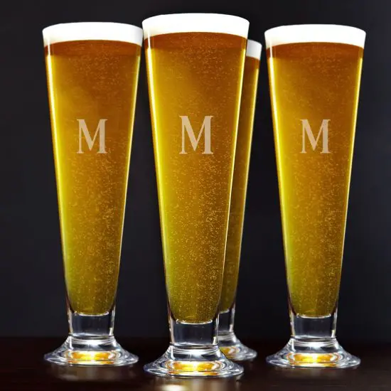 Engraved Tall Pilsner Beer Glasses