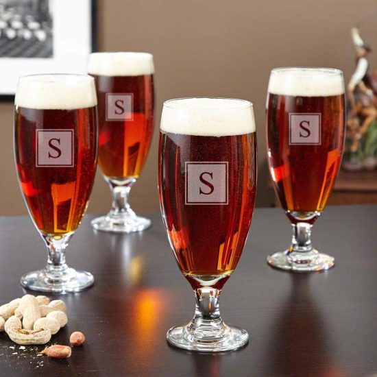 Set of Four Engraved Stemmed Pilsner Beer Glasses