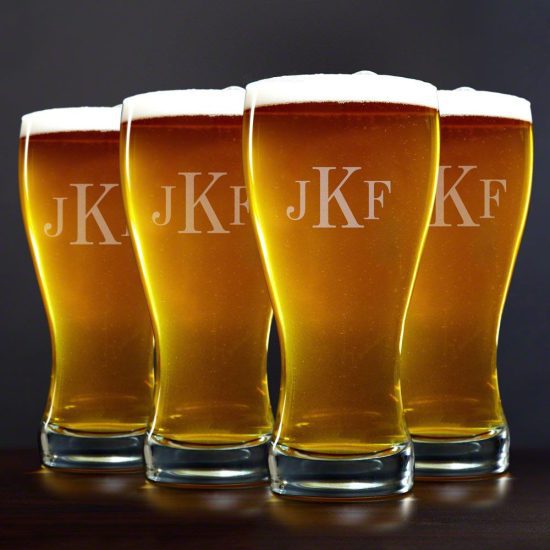Set of four Monogrammed Pilsner Beer Glasses