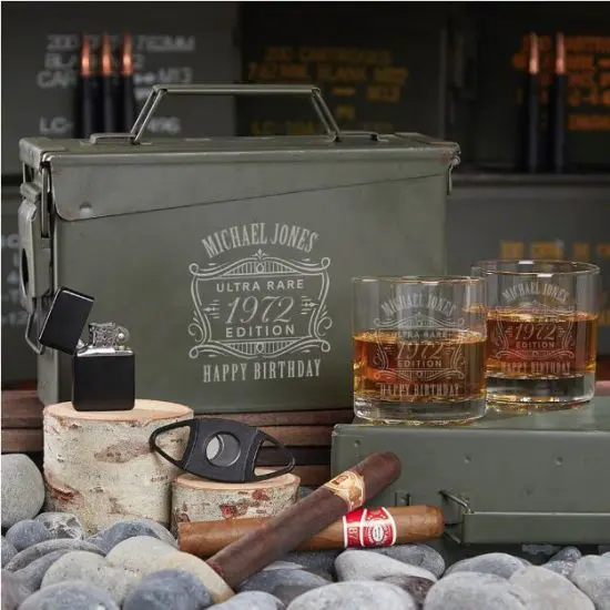 Custom Whiskey Ammo Can Set of 50th Birthday Gift Ideas for Men