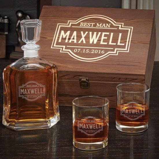 Custom Decanter and Whiskey Glasses with Gift Box