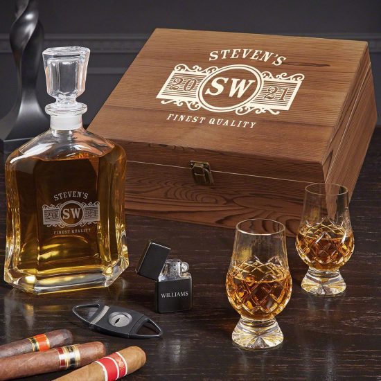 Personalized Whiskey Decanter and Glencairn Glass Set of 50th Birthday Gift Ideas for Men