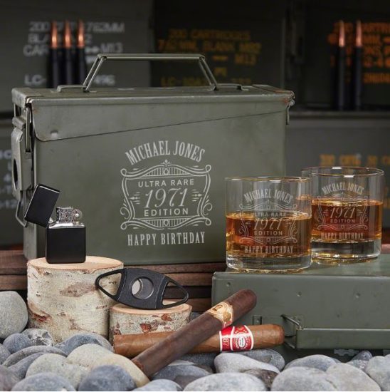 Custom Whiskey Ammo Can Set of 50th Birthday Gift Ideas for Men