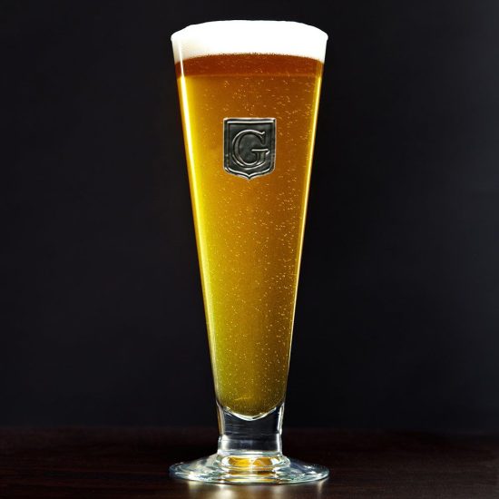Tall Stemmed Pint Glass with Pewter Crest