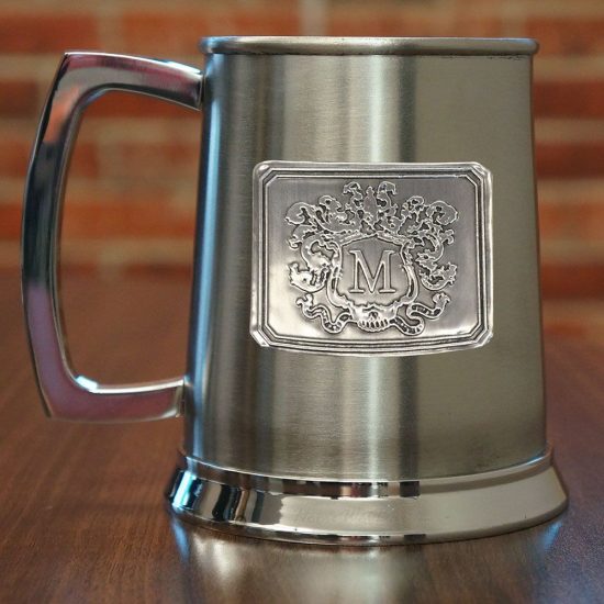 Pewter Beer Stein with Engraved Crest