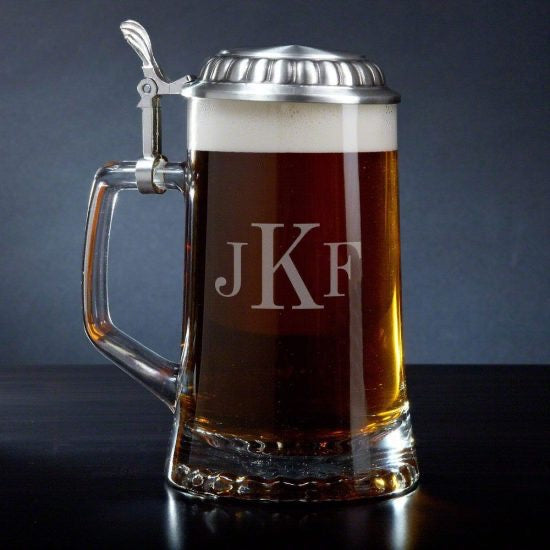 Monogrammed Glass Stein with Pewter Lid
