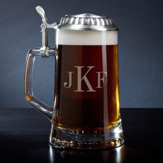 Monogrammed Glass Stein with Pewter Lid