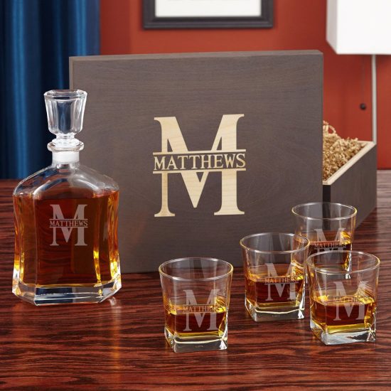 Personalized Whiskey Decanter Set with Glasses and Gift Box