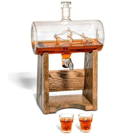 Ship in a Bottle Decanter with Stand and Shot Glasses