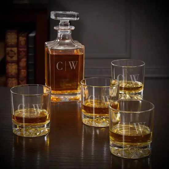 Engraved Whiskey Decanter with Glasses