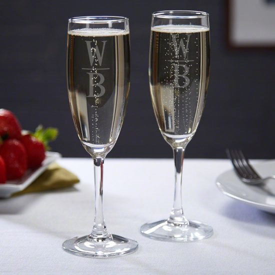 Monogrammed Wedding Champagne Flutes