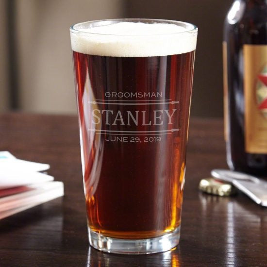 Custom Pint Glasses With Retro Style Pub Label Etched Glass 