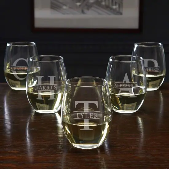 Personalized Wedding Party Wine Glasses Set of 5